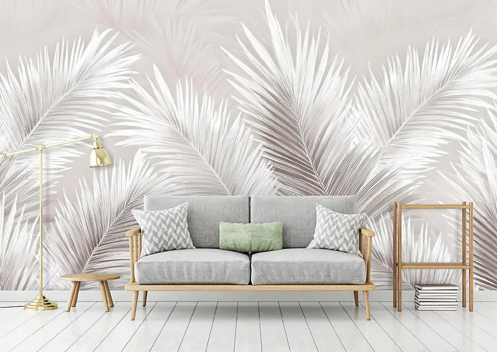 Papier Peint Panoramique Intissé Feuilles Béton Rose - 350x250 cm - Papier Peint Chambre et salon