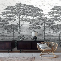 Papier peint panoramique Intissé GoodHome Turcoaz noir et blanc 280 x 159 cm