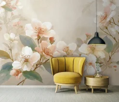 Papier Peint Panoramique Intissé Fleurs Béton Beige - 300x210 cm - Papier Peint Chambre et salon