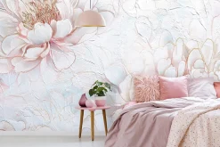 Papier Peint Panoramique Intissé Fleurs Pivoines Rose - 400x280 cm - Papier Peint Chambre et salon