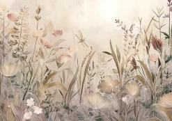Papier Peint Panoramique Intissé Fleurs Prairie Beige - 300x210 cm - Papier Peint Chambre et salon