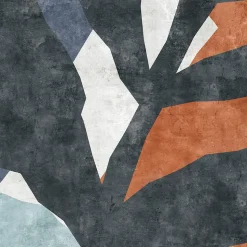 Papier peint panoramique intissé géométrique gris, bleu, orange, 4lés, L.280 x l.200cm IDPanneaux