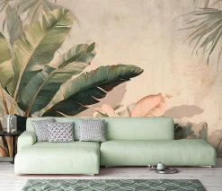 Papier Peint Panoramique Intissé Feuilles Jungle Vert - 350x250 cm - Papier Peint Chambre et salon