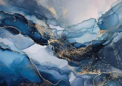 Papier Peint Panoramique Intissé Marbre Glamour Bleu - 350x250 cm - Papier Peint Chambre et salon