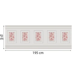 Papier peint panoramique, crème toile de jouy rouge, effet trompe l'oeil, boiseries soubassement, 70 cm X 195 cm