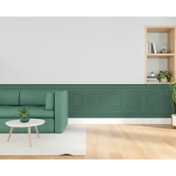 Papier peint panoramique, vert chic, effet trompe l'oeil, boiseries soubassement, 70 cm X 195 cm