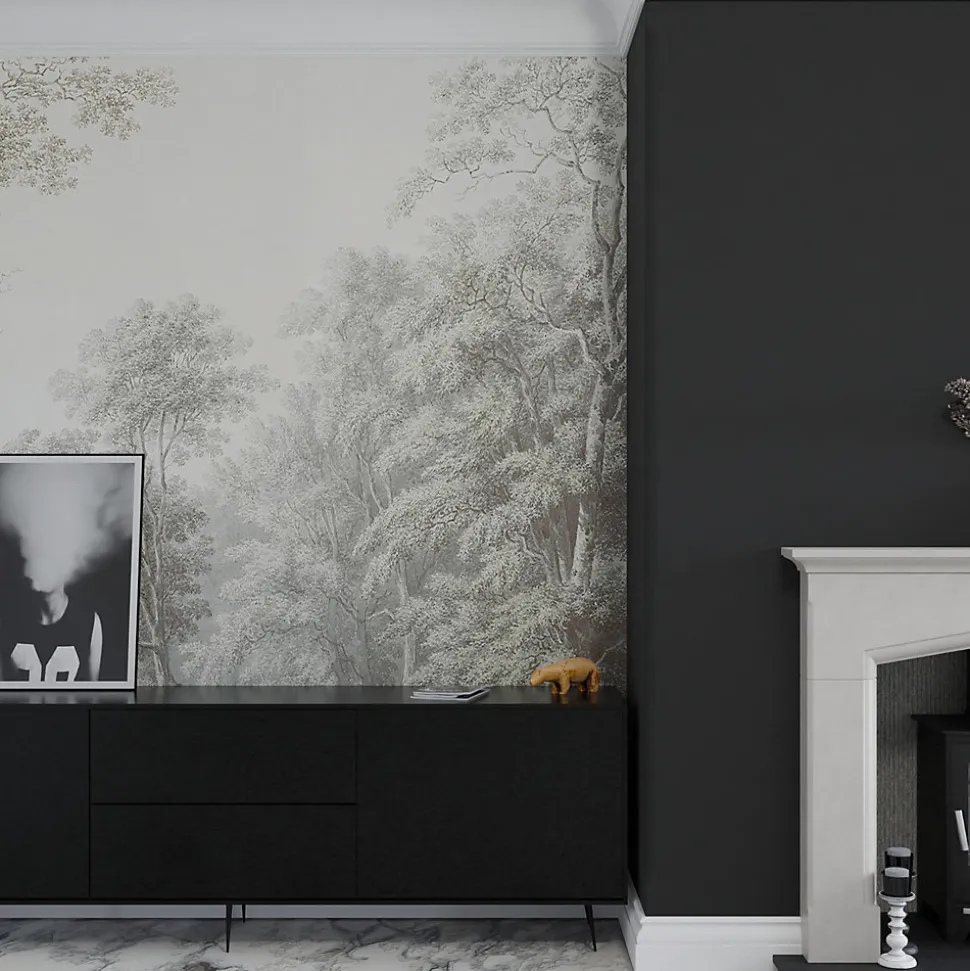 Papier peint panoramique XXL Forêt Bucolique 400 x 280cm Gris vert