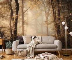 Papier Peint Panoramique Intissé Forêt Arbres Brun - 400x280 cm - Papier Peint Chambre et salon