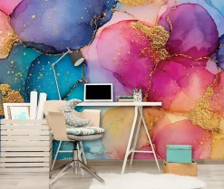 Papier Peint Panoramique Intissé Abstrait Aquarelle Coloré - 350x250 cm - Papier Peint Chambre et salon