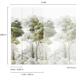 Papier peint panoramique intissé paysage fôret vert, gris, 3 lés, L.280 x l.159 cm Grandeco
