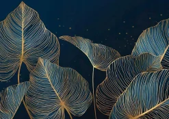 Papier Peint Panoramique Intissé Feuilles Glamour Bleu - 350x250 cm - Papier Peint Chambre et salon