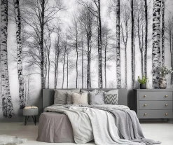 Papier Peint Panoramique Intissé Noir et blanc Forêt 350x250 cm - Colle Inclus - Moderne XXL Papier Peint por Chambre Salon