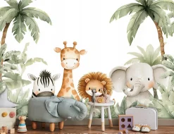 Papier Peint Panoramique Animaux Jungle Vert - 350x250 cm - Papier Peint Enfant