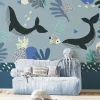 Papier peint panoramique enfant Baleines, Bleu 225 x 250cm