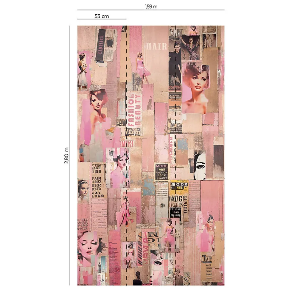 Papier peint panoramique intissé Les aventures pink pin up rose, 3 lés, L.280 x 53cm Lutèce