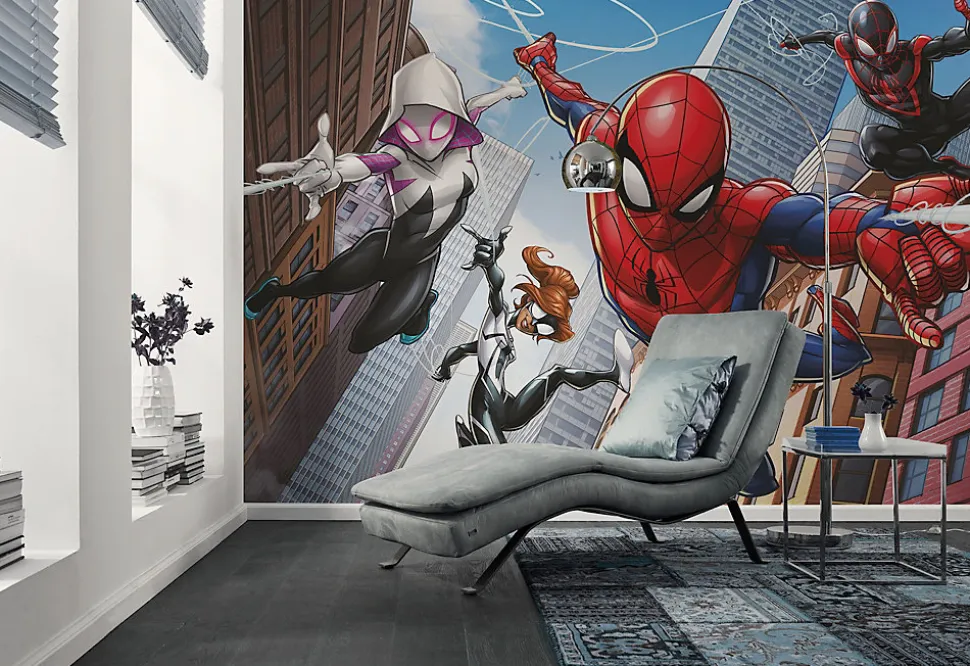 Papier peint panoramique sur intissée de Komar - Marvel Spider-Man Swinging Crew - Taille: 400 x 250 cm
