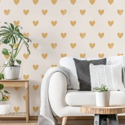 Papier peint panoramique enfant Amour Coeur, Jaune 375 x 250cm