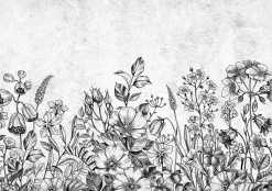 Papier Peint Panoramique Intissé Fleurs Béton Gris - 416x254 cm - Papier Peint Chambre et salon