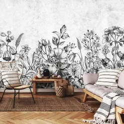 Papier Peint Panoramique Intissé Fleurs Béton Gris - 416x254 cm - Papier Peint Chambre et salon