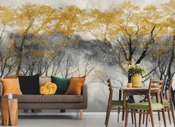 Papier Peint Panoramique Intissé Arbres Forêt Beige - 350x250 cm - Papier Peint Chambre et salon