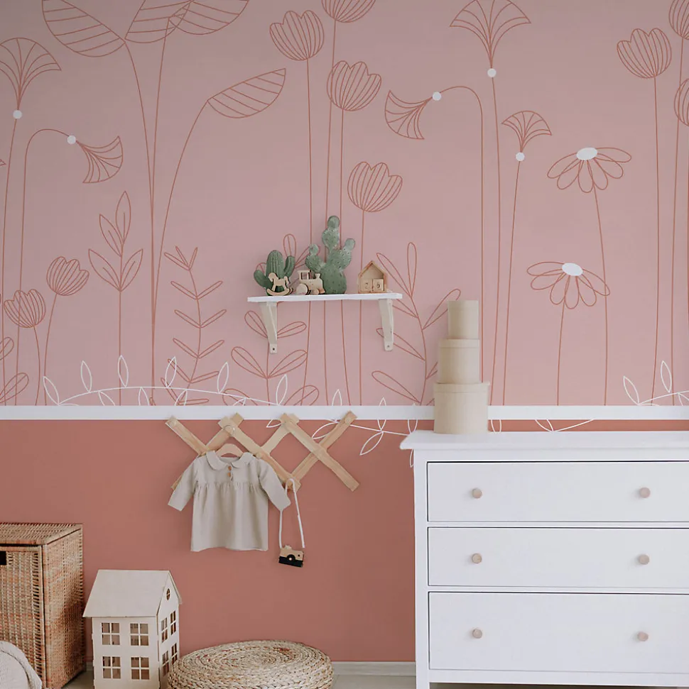 Papier peint panoramique enfant Mélodie des plantes, Rose 150 x 250cm
