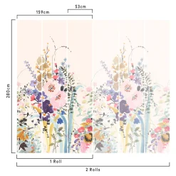 Papier peint panoramique intissé GoodHome Venetian fleurs pastel L.280 x l.159 cm