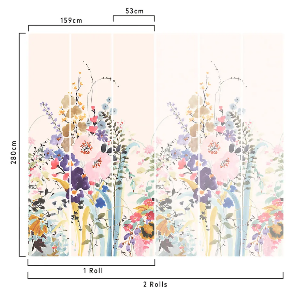 Papier peint panoramique intissé GoodHome Venetian fleurs pastel L.280 x l.159 cm