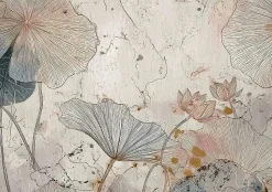 Papier Peint Panoramique Intissé Fleurs Béton Beige - 400x280 cm - Papier Peint Chambre et salon