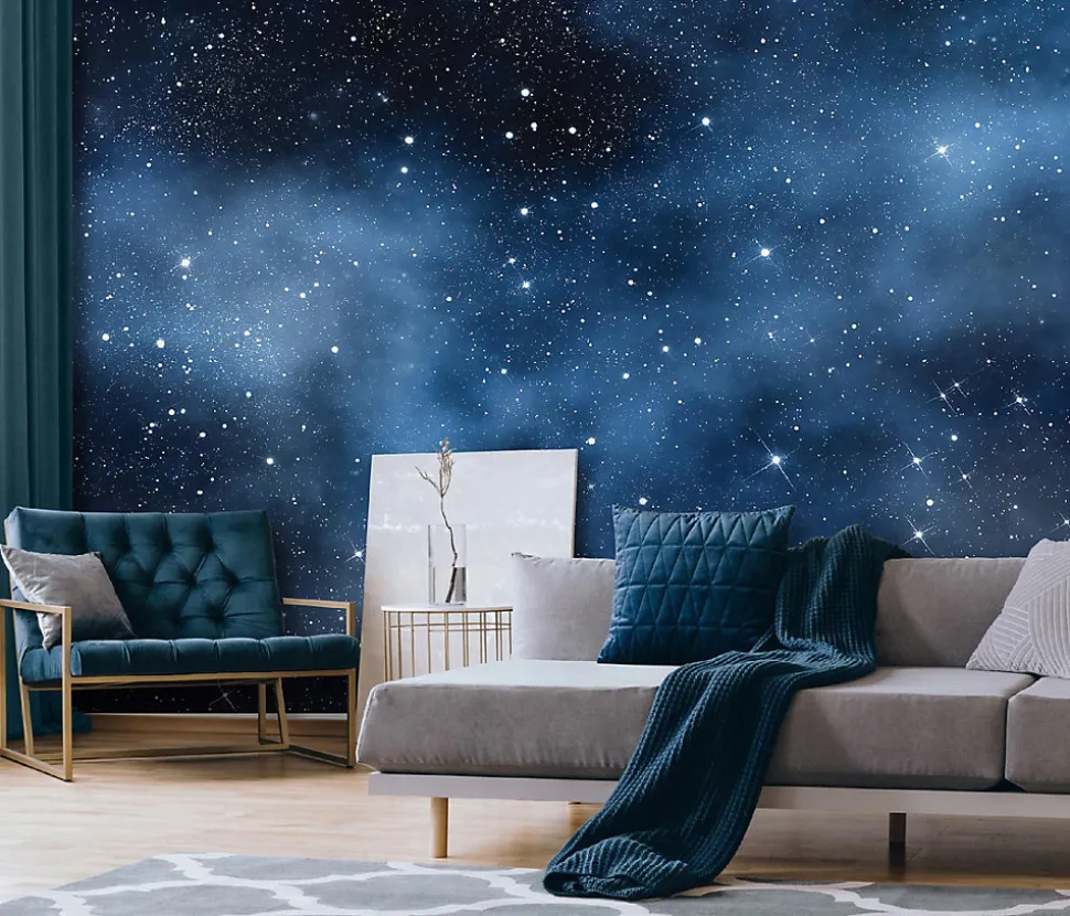 Papier Peint Panoramique Intissé Cosmos Étoiles Bleu - 350x250 cm - Papier Peint Enfant