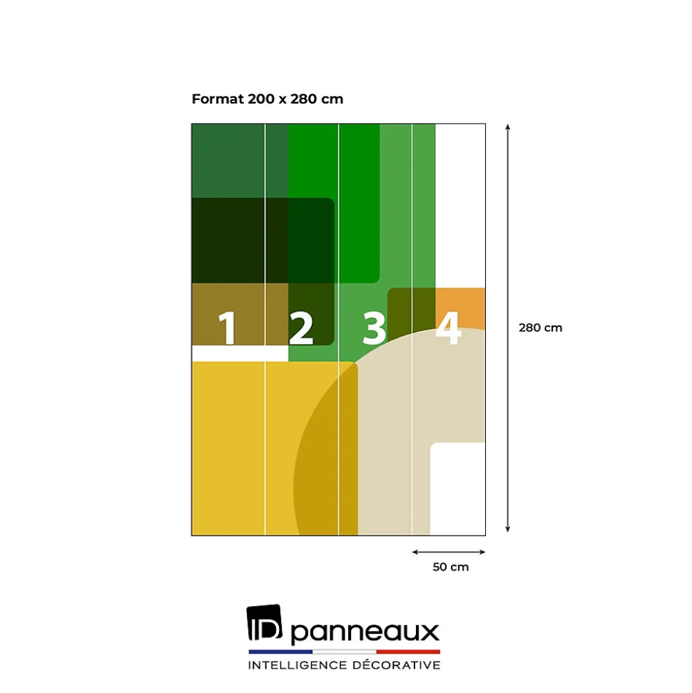 Papier peint panoramique intissé géométrique superposé, vert, jaune, marron, 4 lés, L.280 x l.200cm IDPanneaux