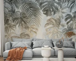 Papier Peint Panoramique Intissé Feuilles Jungle Vert - 250x175 cm - Papier Peint Chambre et salon