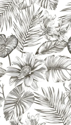 Papier peint panoramique Grandeco wild lillies noir et blanc L.280 x l.159 cm