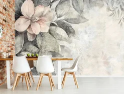 Papier Peint Panoramique Intissé Fleurs Feuilles Vintage 400x280 cm - Colle Inclus - Chambre et Salon