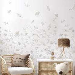 Papier peint panoramique enfant Danse des Feuilles, Gris clair 150 x 250cm