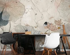 Papier Peint Panoramique Intissé Fleurs Béton Beige - 350x250 cm - Papier Peint Chambre et salon