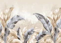 Papier Peint Panoramique Intissé Feuilles Beige 400x280 cm - Colle Inclus - Moderne XXL Papier Peint por Chambre Salon