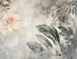 Papier Peint Panoramique Intissé Fleurs Feuilles Vintage 250x175 cm - Colle Inclus - Chambre et Salon