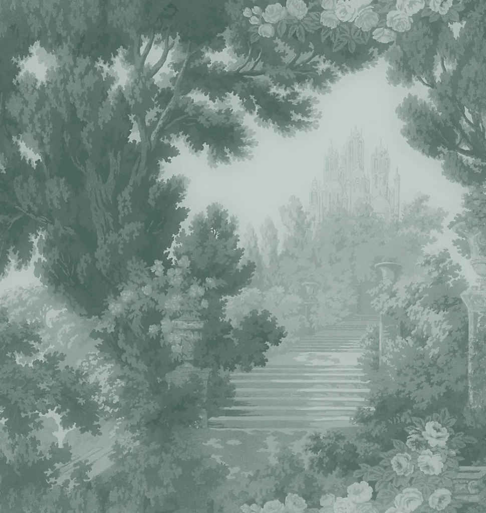 Papier peint panoramique vinyle intissé Villa Rosalie Lutece mat et satiné paysage, foret vert l.1400 x l.53 cm