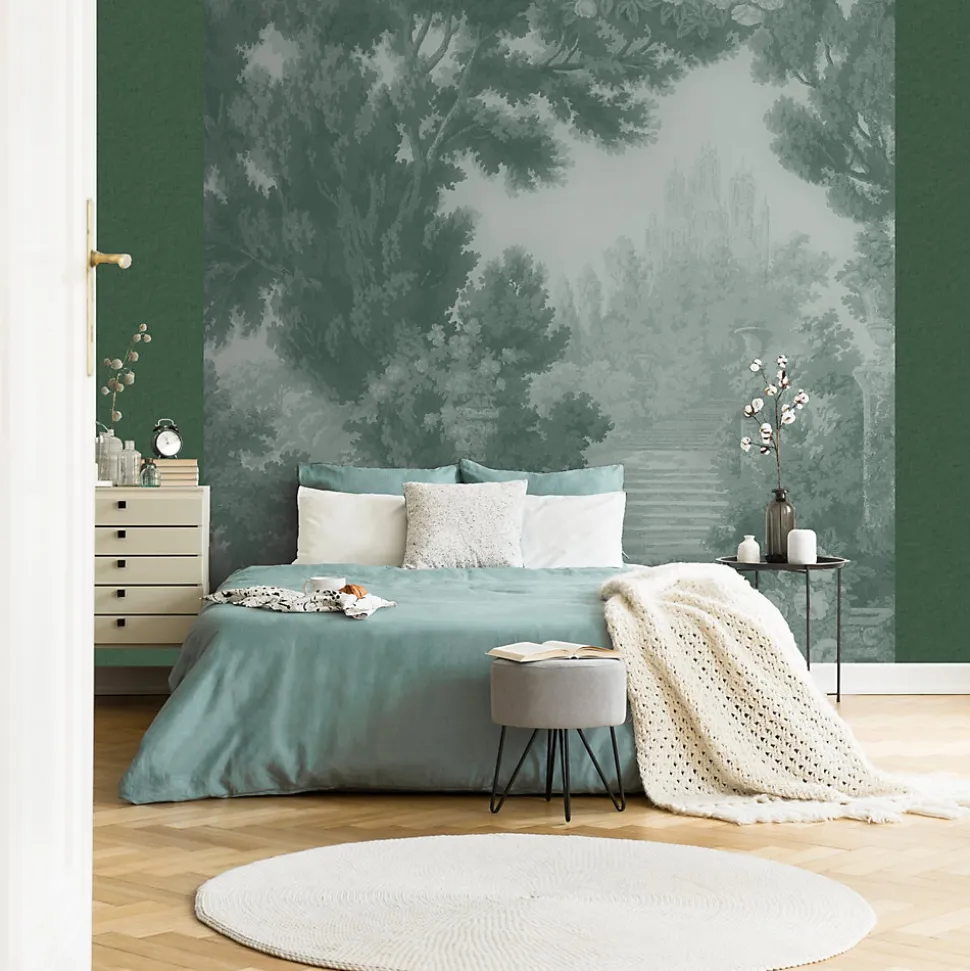 Papier peint panoramique vinyle intissé Villa Rosalie Lutece mat et satiné paysage, foret vert l.1400 x l.53 cm