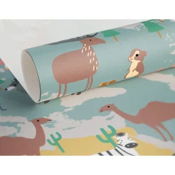 Papier peint panoramique intissé enfant carte du monde animaux, 8 lés, L.280 x l.400cm IDPanneaux