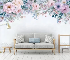 Papier Peint Panoramique Intissé Fleurs Suspendu Bleu - 300x210 cm - Papier Peint Chambre et salon