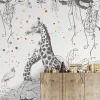Papier peint panoramique enfant Scènes girafes, Gris clair 170 x 250cm