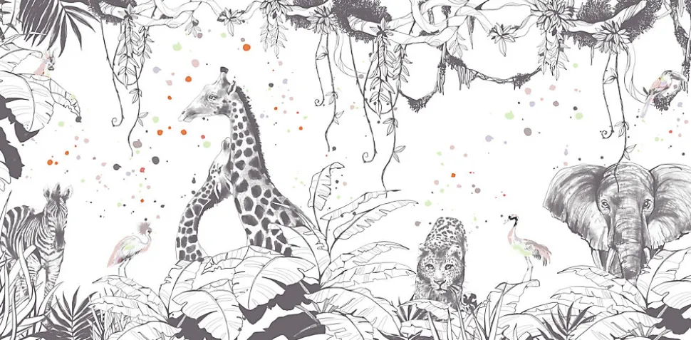 Papier peint panoramique enfant Scènes girafes, Gris clair 170 x 250cm