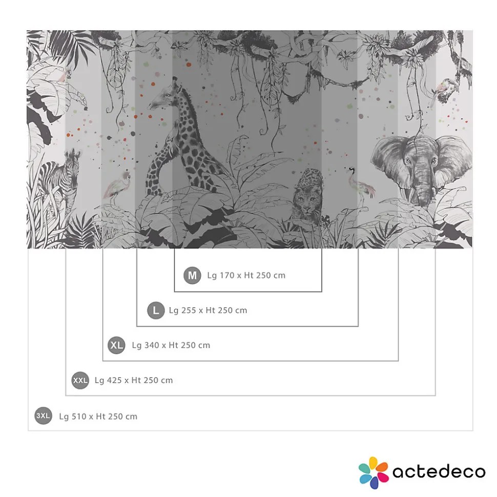 Papier peint panoramique enfant Scènes girafes, Gris clair 170 x 250cm