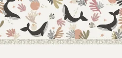Papier peint panoramique enfant Baleines, Beige 150 x 250cm