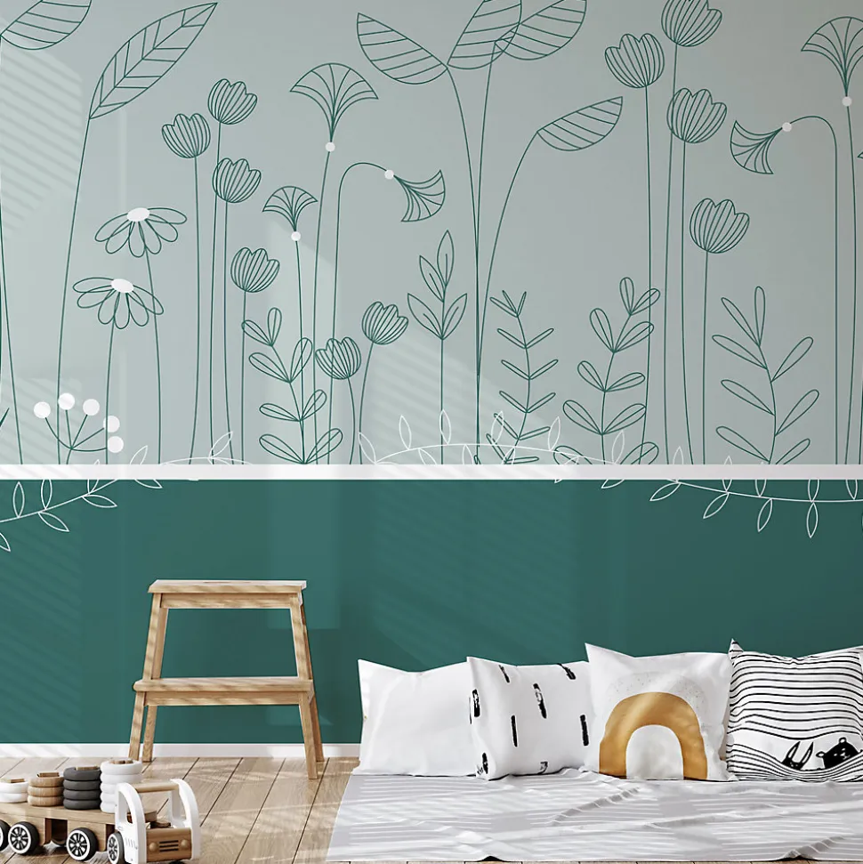 Papier peint panoramique enfant Mélodie des plantes, Vert 150 x 250cm