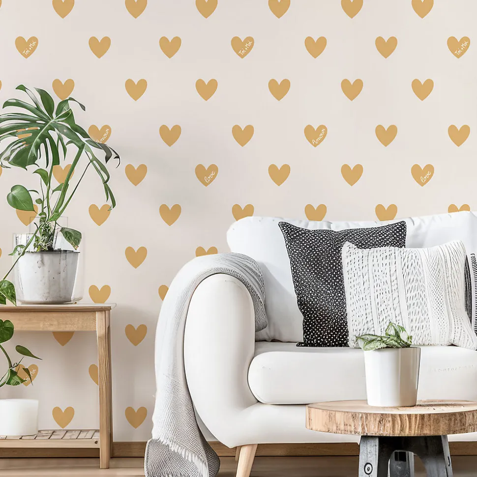 Papier peint panoramique enfant Amour Coeur, Jaune 150 x 250cm