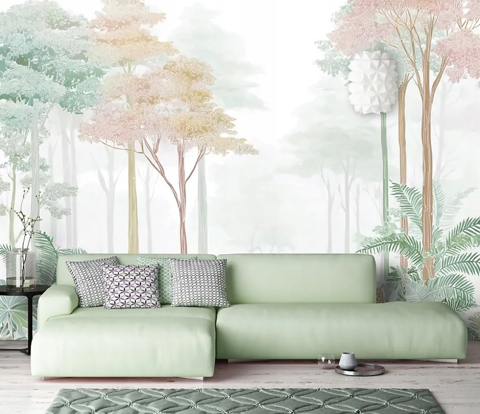 Papier Peint Panoramique Intissé Forêt Arbres Vert - 400x280 cm - Papier Peint Chambre et salon