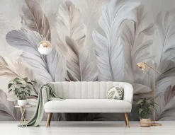 Papier Peint Panoramique Intissé Plumes Abstrait Beige - 400x280 cm - Papier Peint Chambre et salon