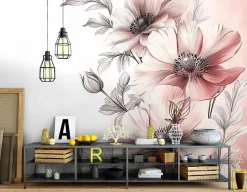 Papier Peint Panoramique Intissé Fleurs Floral 350x250 cm - Colle Inclus - Moderne Papier Peint Intissé Chambre Salon